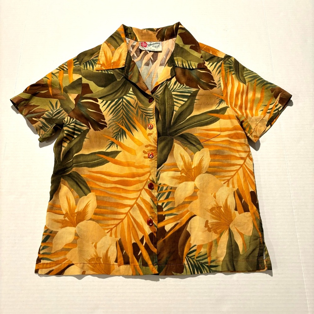 Hilo Hattie Vintage Women's Hawaiian Aloha Shirt‎ 100% Rayon Tropical Floral XS